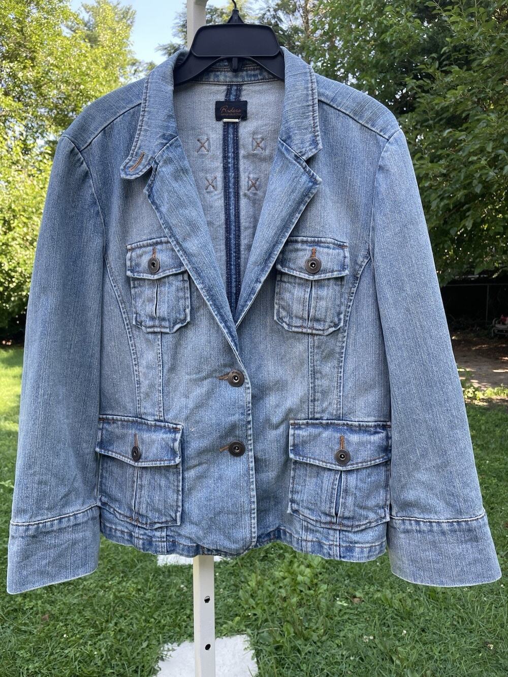 Vintage Riders Copper Collection Womens Denim Blue Jean Blazer L Jacket Y2K, 90s
